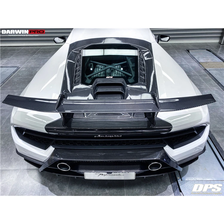 DarwinPRO Performante Style Carbon Fiber Trunk Spoiler Wing with Base and Engine Hood ForLamborghini Huracan Lp610 LP580 EVO
