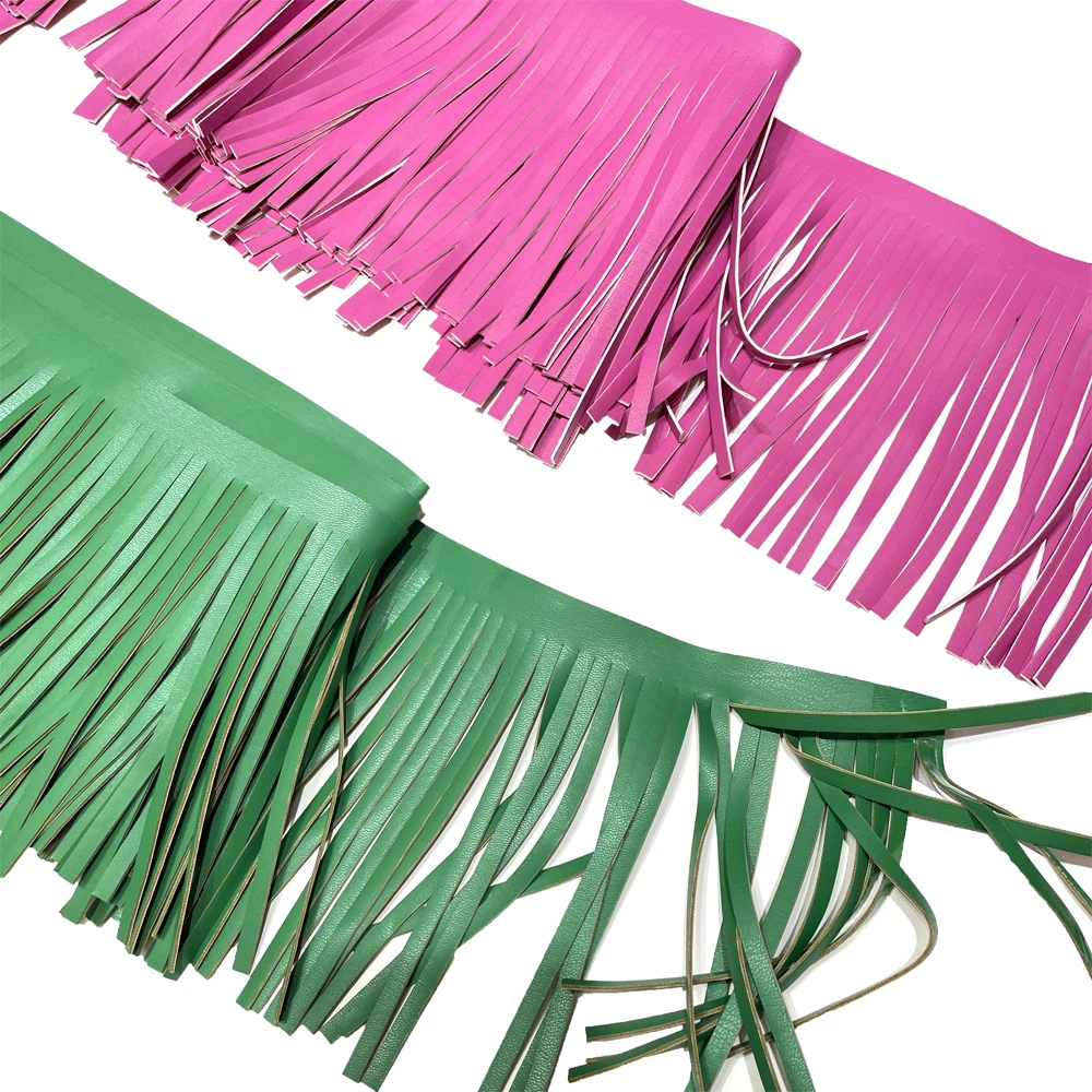 Fr001 Factory wholesale 15cm PU leather tassel fringe trim for garment and shoes