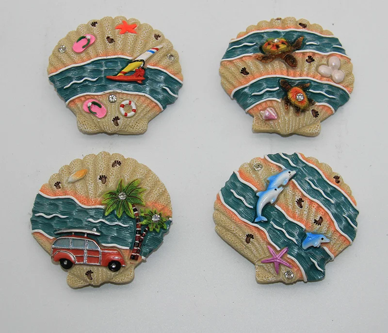 Creative dolphin shape beach design polyresin fridge magnet Resin fridge magnet with beautiful marine life figurines for decor