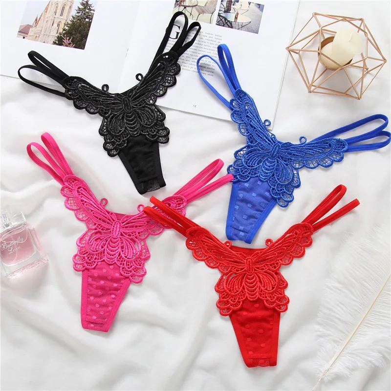 Women thongs and g strings Lace butterfly lace ladies sexy underwear transparent women sexy string panties lace