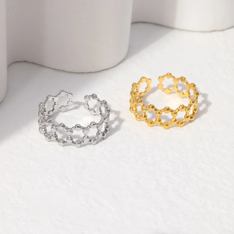 Fashion simple stainless steel hollow open ring for women personalized trend waterproof adjustable ring jewelry wholesale