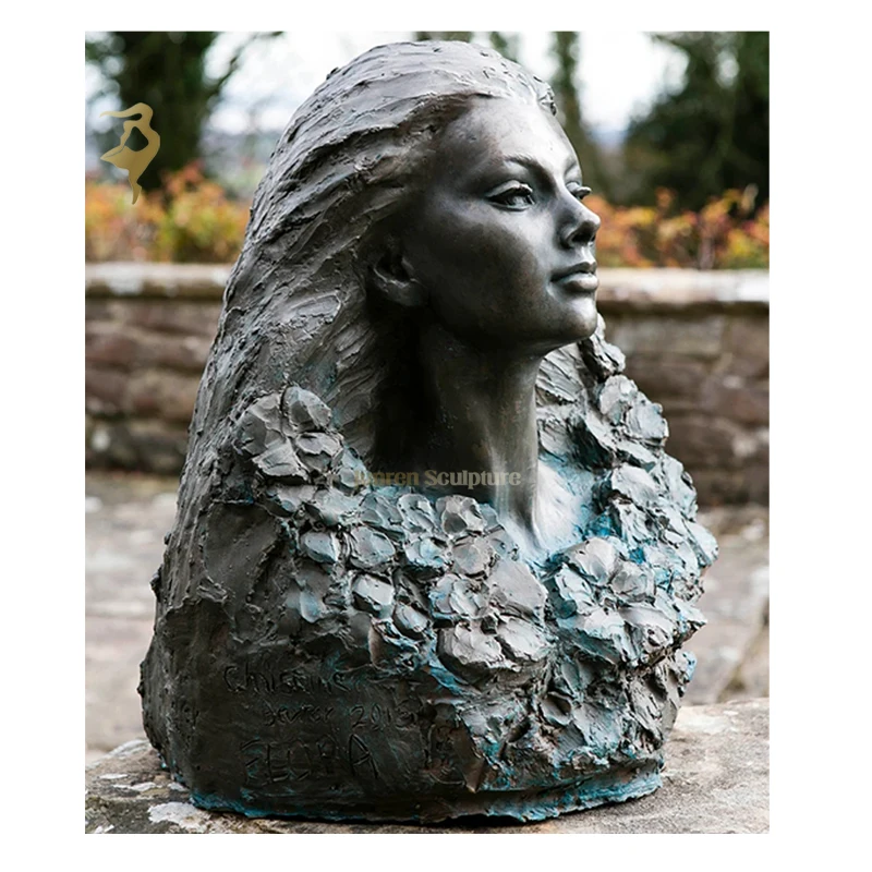 Modern garden decor life size hand carevd bronze lady woman female bust statue