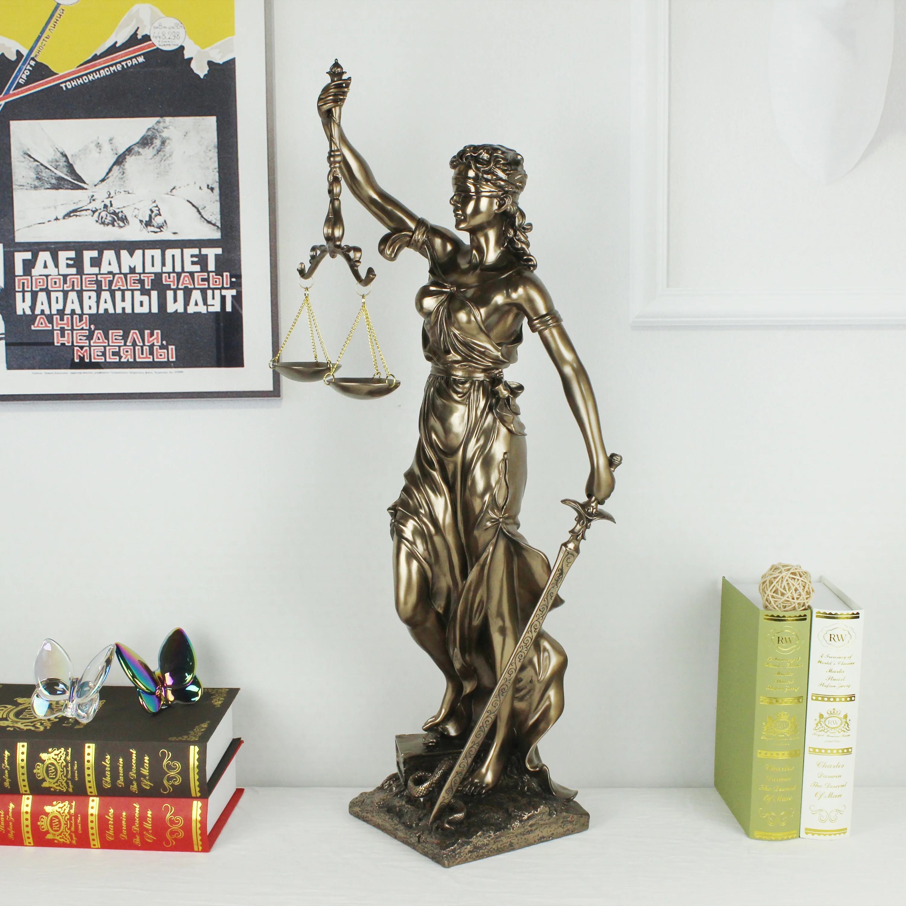 Big size Retro decoration copper metal crafts statue of justice ancient Greek goddess Roman goddess of Justice statue