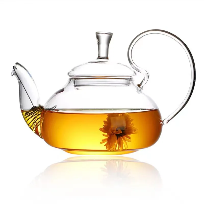 Household high borosilicate glass flower teapot bottle with high handle and filter can be heated by electric ceramic stove
