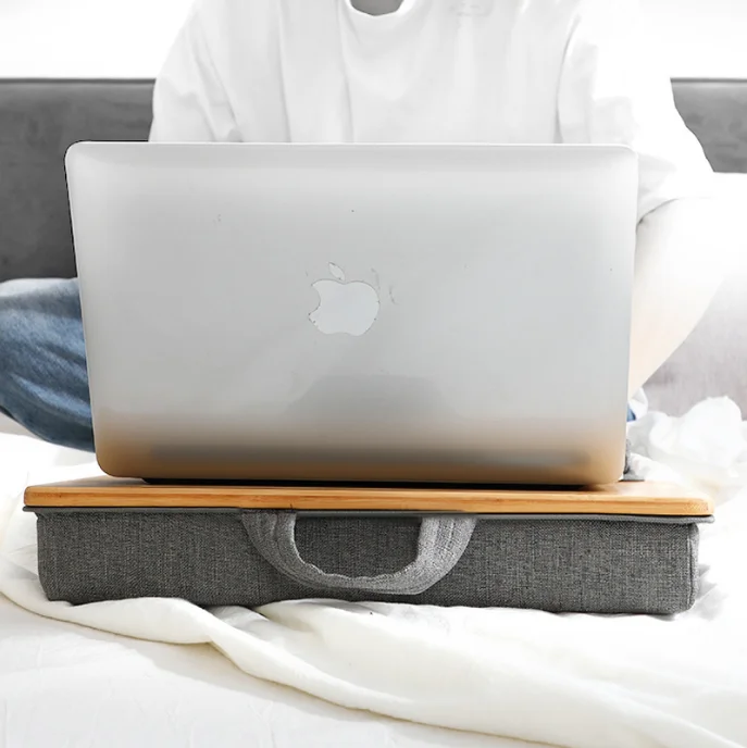 New design portable laptop bed desk with cushion bamboo computer table phone pad holder for study working