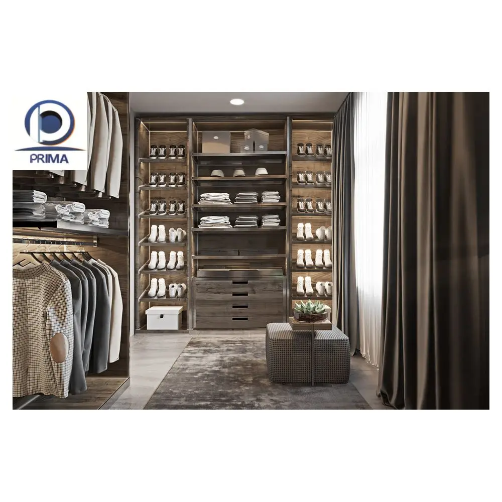 PRIMA Manufacturer Customized Bedroom Walk-in Portable Wardrobe Closet Modern Wooden Wardrobes Room Cabinets