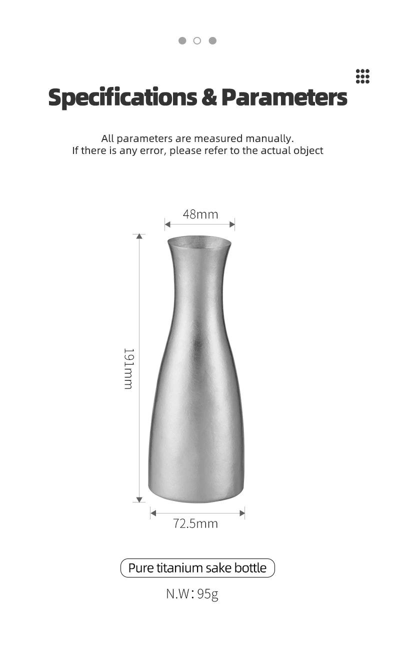 Titanium Japanese Sake bottle 450ml /94.5g Vintage vintage wine set barware set sake wine japanese for drinking