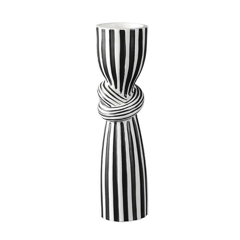 Light Luxury Black and White Striped Tall Candle Holder Ceramic Home Decoration Modern Living Room Table Decor
