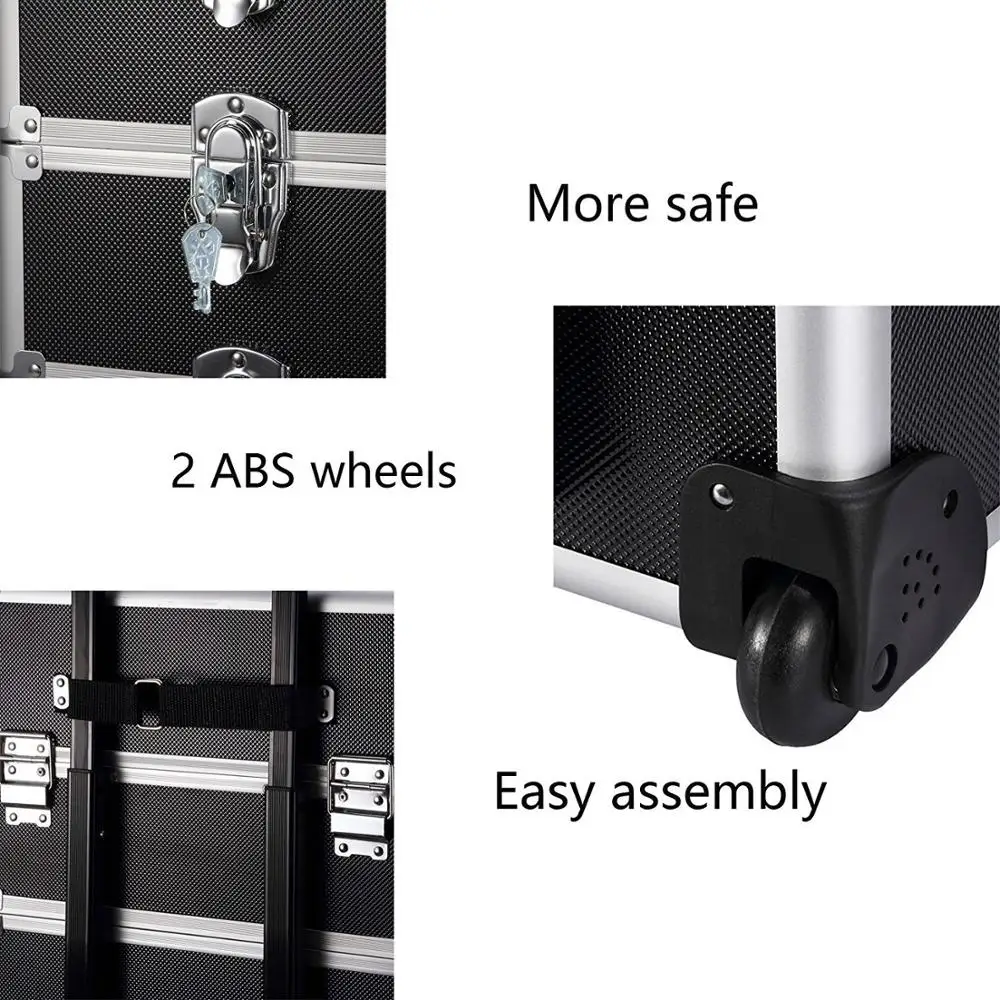 4 in 1 Vanity Makeup Beauty Cosmetic Case Beauty Nail Hairdressing Trolley Case Large Capacity Trolley Makeup Box