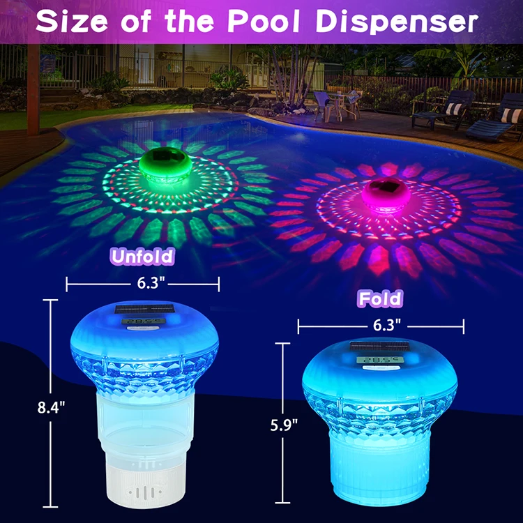 OEM ODM Solar LCD Thermometer Floating Chlorine Dispenser Floater Chlorinator Pool Chlorine Tablets for Swimming pool