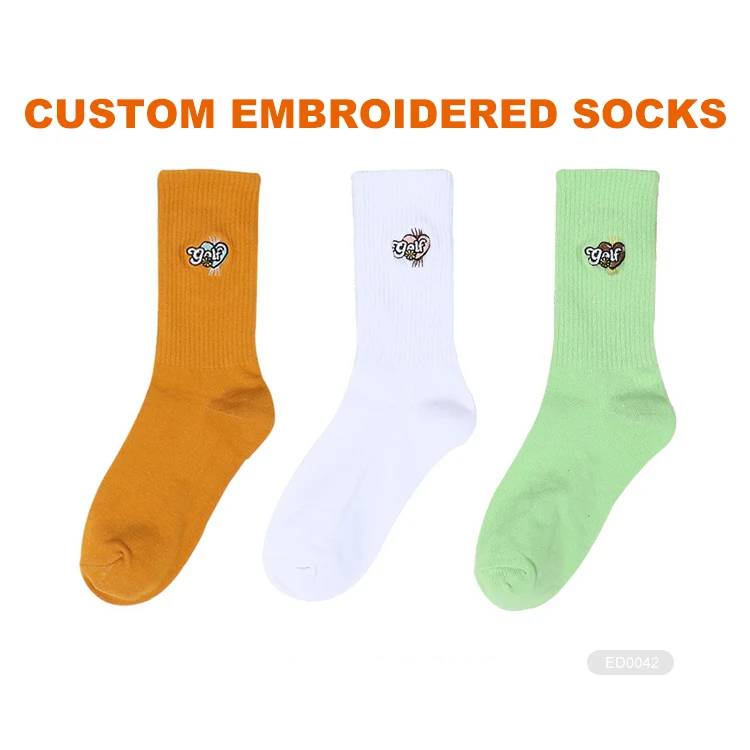 High Quality No Minimum Unisex Crew Plain Knit Embroidery Logo Custom Embroidered Socks Custom Embroidered Socks