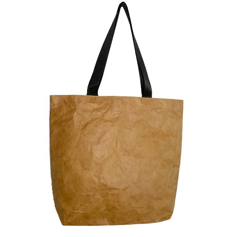 Hot Sale Large Custom Waterproof Recycled Brown Handbag Washed Shopping Washable Tyvek Tote Dupont Kraft Paper Bags