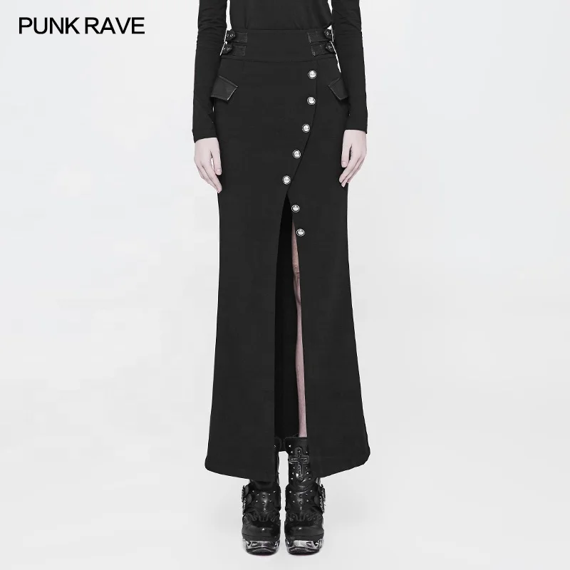 PUNK RAVE WQ-357 Original Design Victorian High PU Waist Long Fitted Black Millitary Women Dress