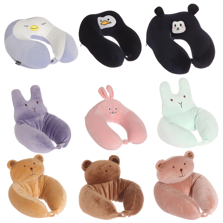 Soft plush red squirrel baby neck pillow fashion promotional u shape funny pillow kids travel neck pillow