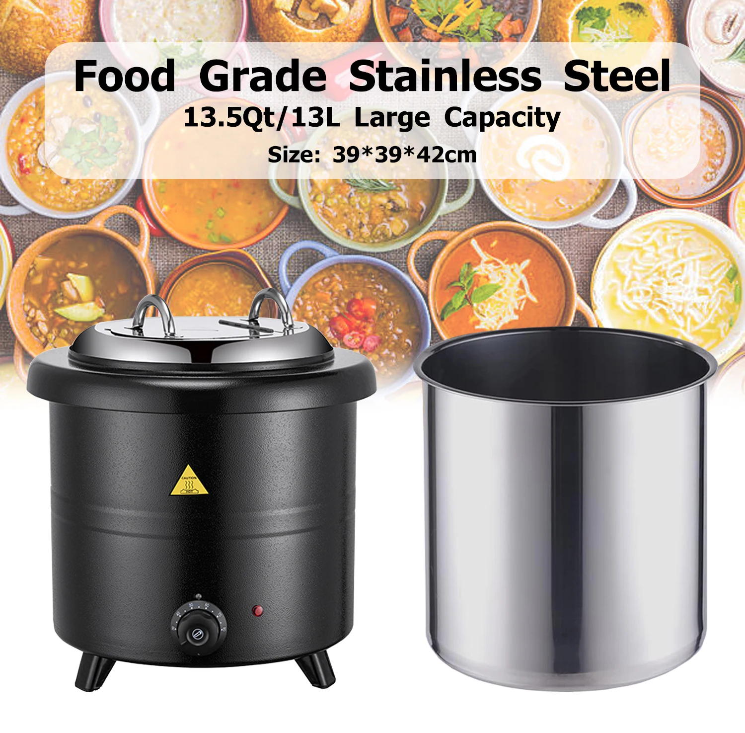 YITIAN Commercial Stainless 13L Soup Insulated Warmer Pot Container Black Straight Electric Heating Pot