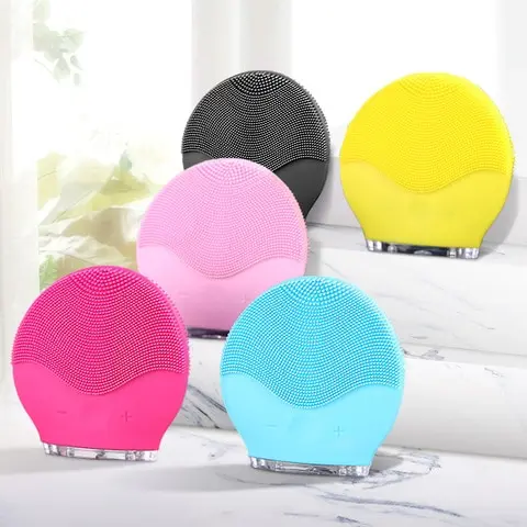 Women Products Electric Silicone Cleansing Sonic Vibrating Facial Black Brush