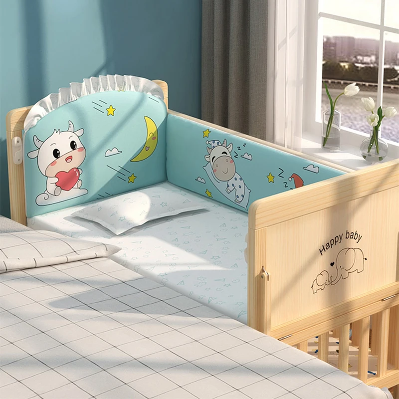Crib solid wood unpainted baby bed multifunctional bb newborn child stitching big bed shaker cradle