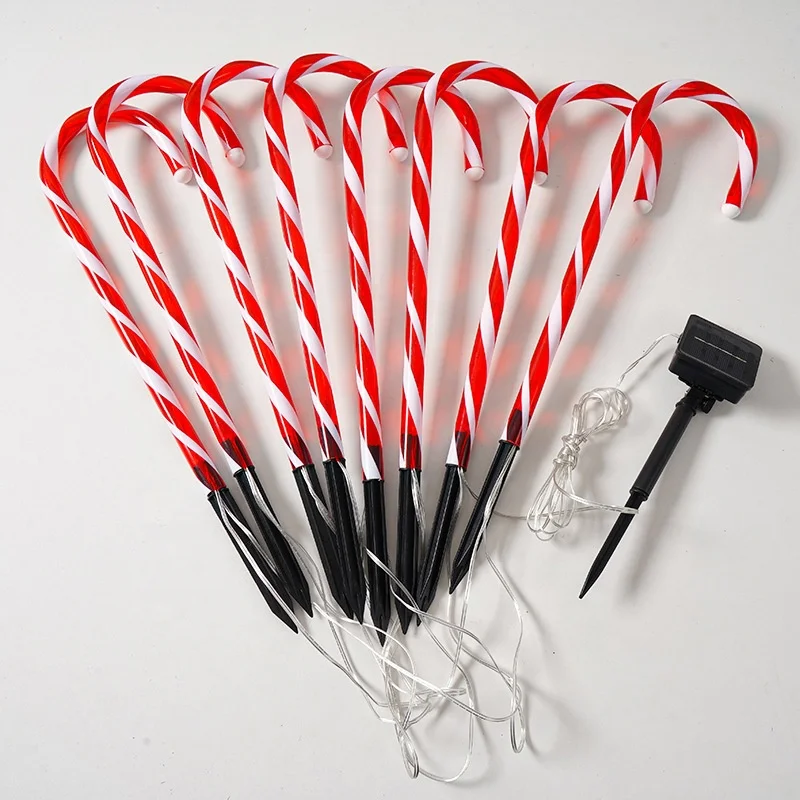 Solar Power Light Christmas Candy Cane String Lights LED Garden Ground Plug Crutch New Year Decor Atmosphere Holiday Lighting