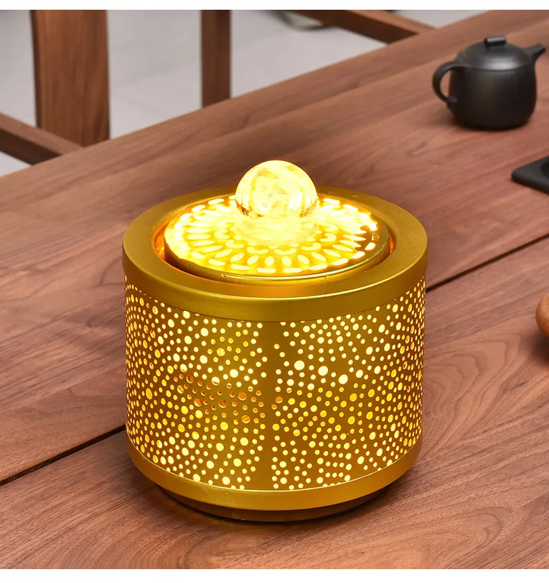 Golden Metal Indoor Tabletop Waterfall Fountain with Lucky Balls Zen Meditation Garden Fountain for Home Landscape Decoration