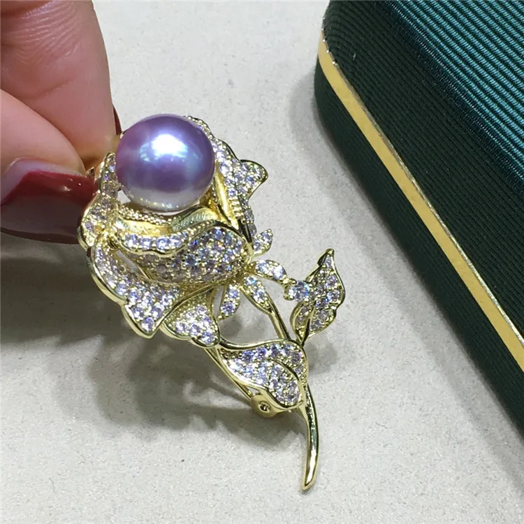 Elegent Luxury Brooch Flower Petal Purple Pearl Brooch