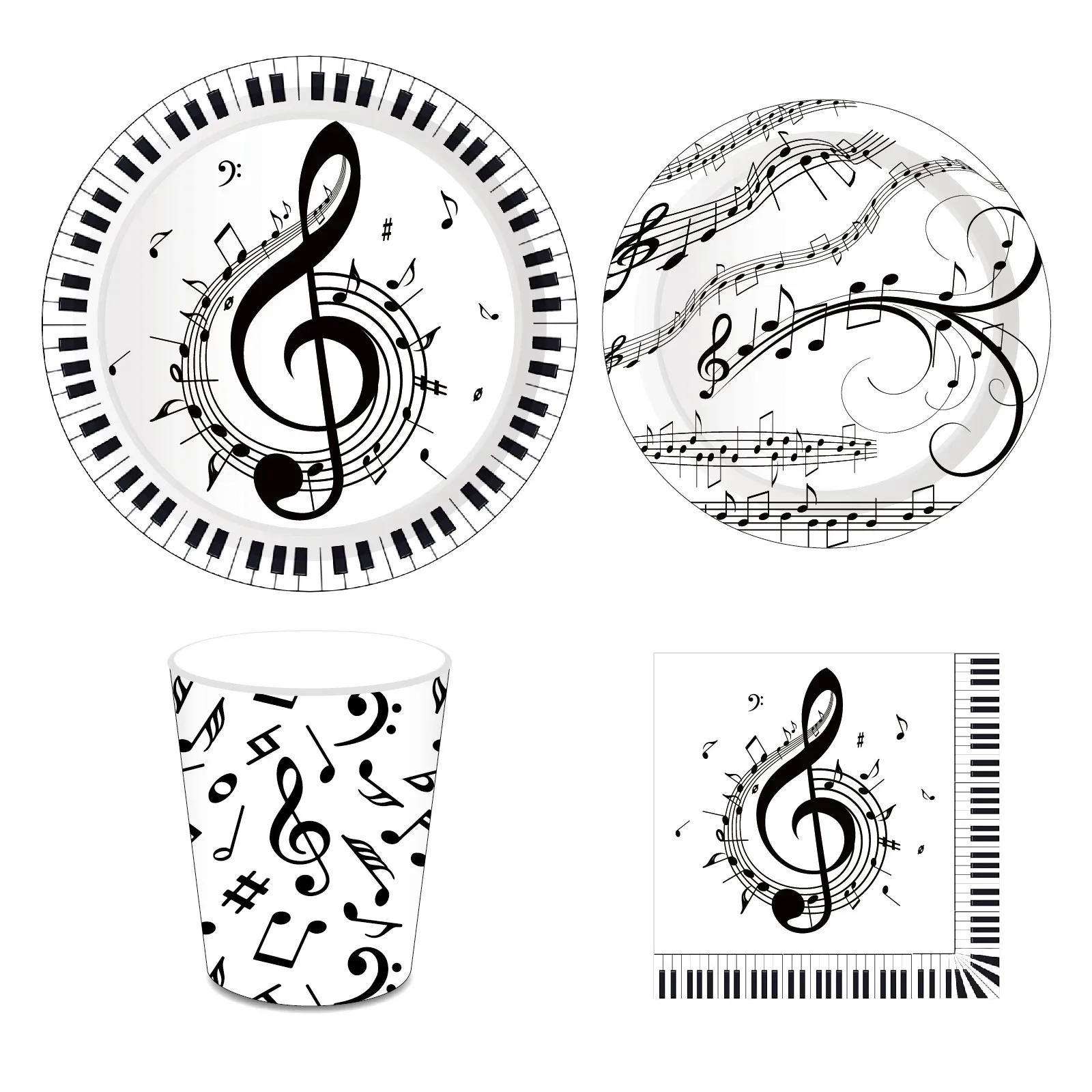 Musical Notes Party Pack Piano Music Themed Disposable Tableware Set for Kids Birthday Baby Shower Plates Cups and Napkins