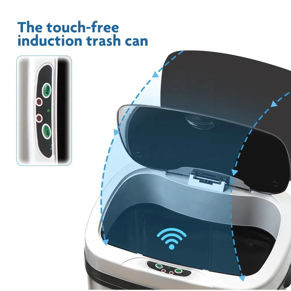 
Wholesale High Quality Touchless 13 Gallon Automatic Dustin Bin Stainless Steel Sensor Trash Can 