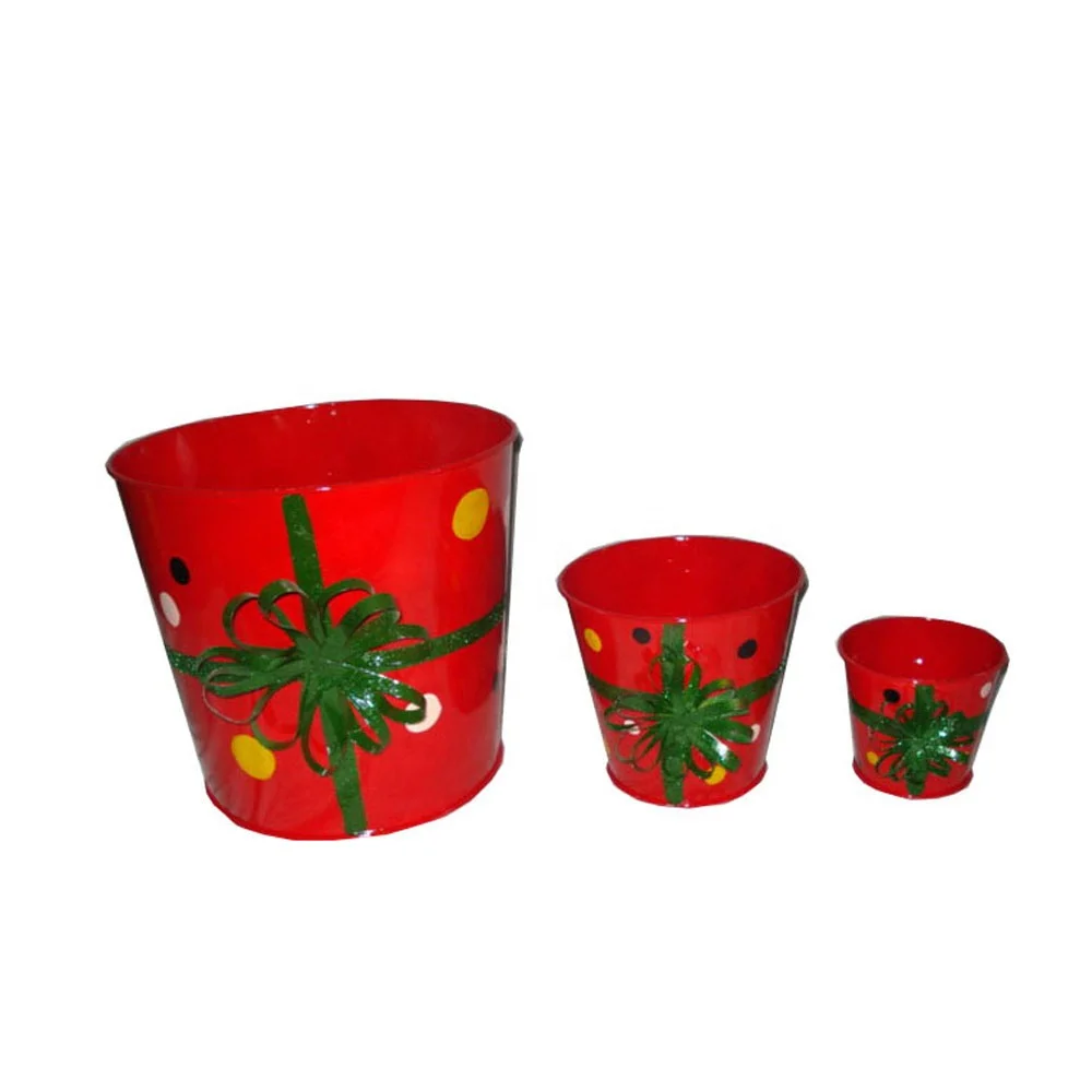 Christmas Themed Decorative Tin Bucket, Flower Pot