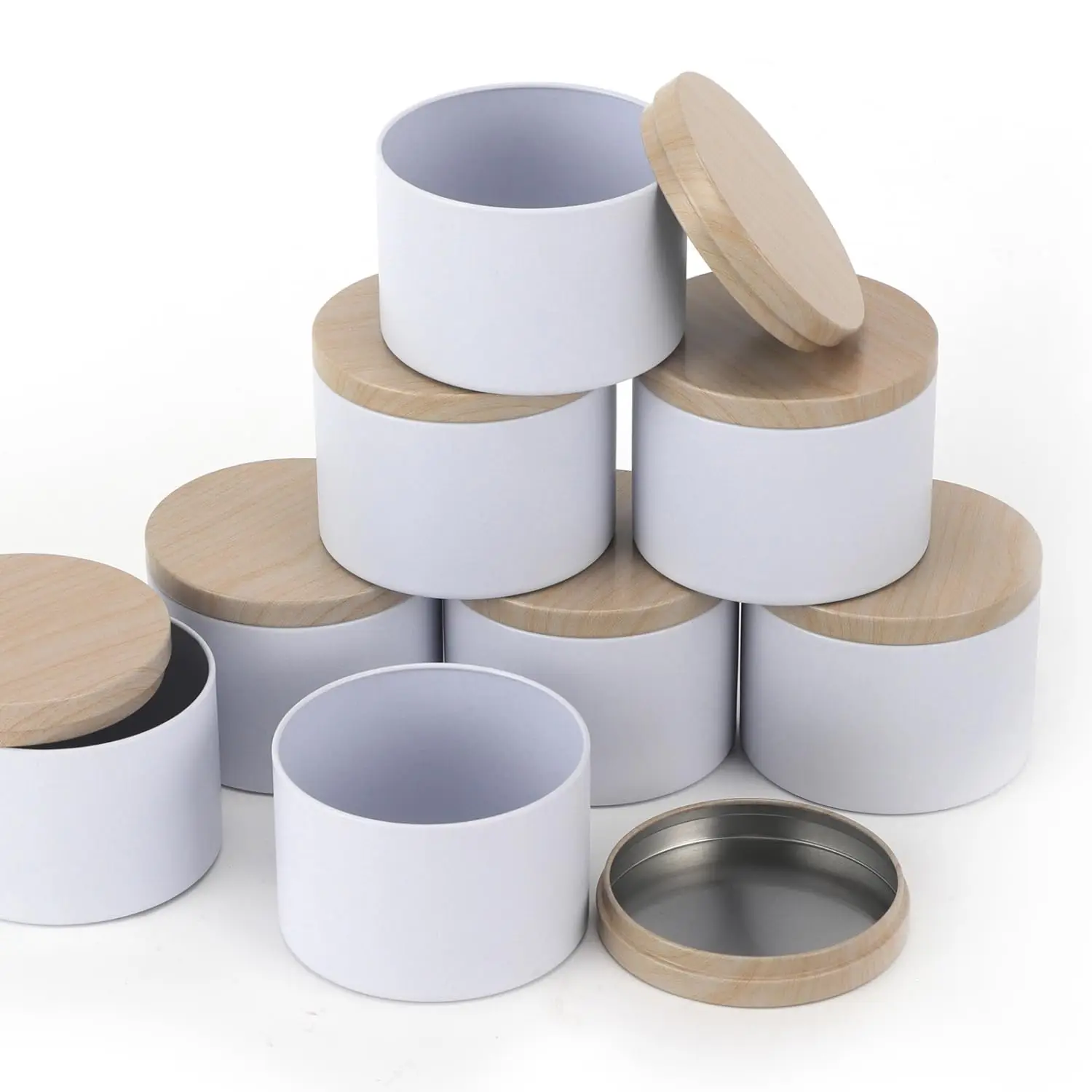 Hot Sale White Candle tins with Metal Wood-Grain Printing Lids