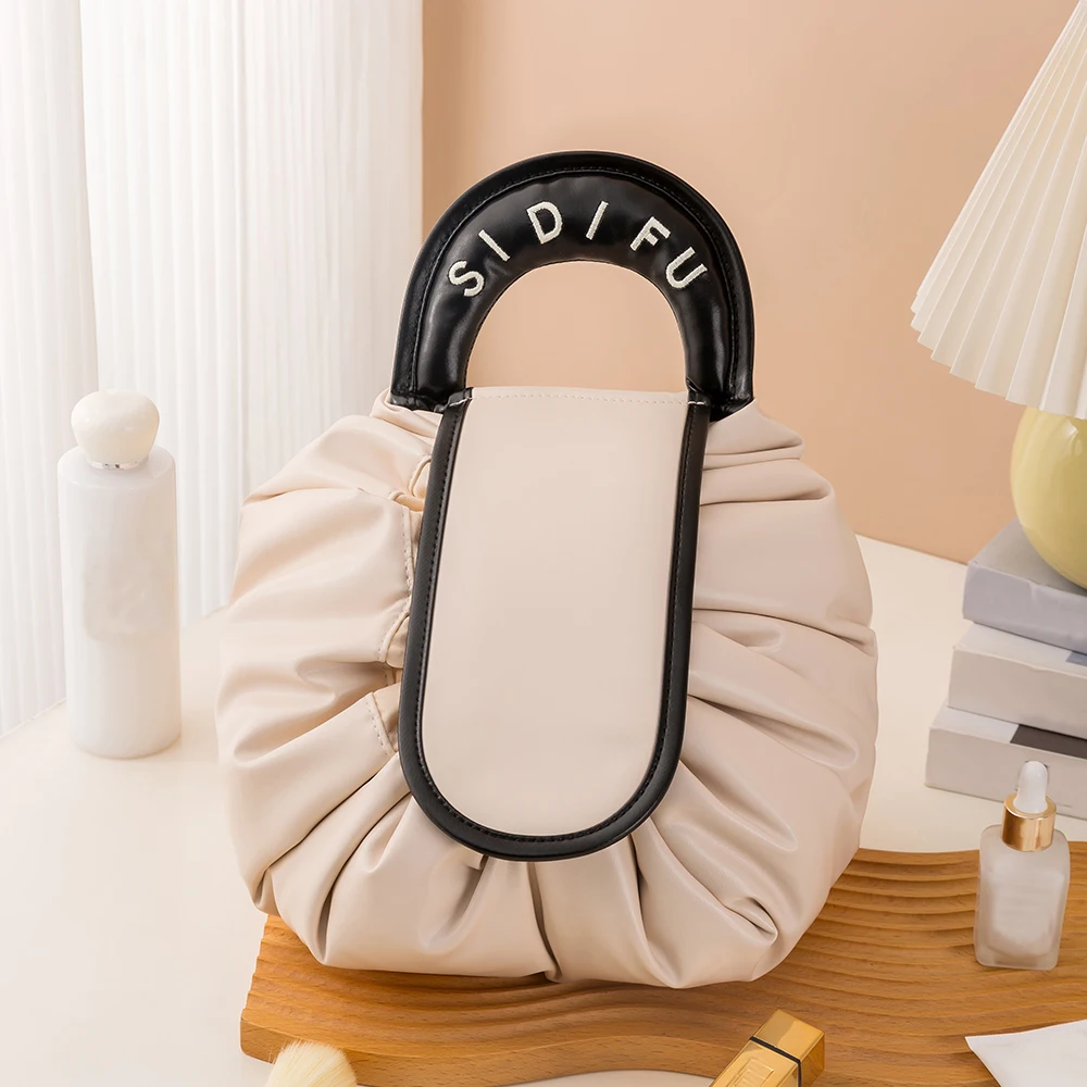 PU Portable lazy makeup bag Large capacity portable travel bag Waterproof rope toiletry bag