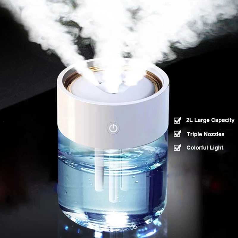 Heavy Fog USB Ultrasonic Aromatherapy Aroma Essential Oil Diffuser 2L Triple Nozzle Air Humidifier With LED Lamp