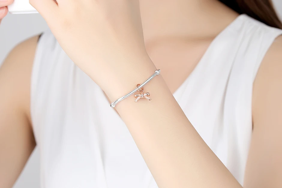 
Rose Gold Charm Bead Dangle Pendant Spacer Clip Charms Fit Pandora Bracelets Women DIY Silver Jewelry 