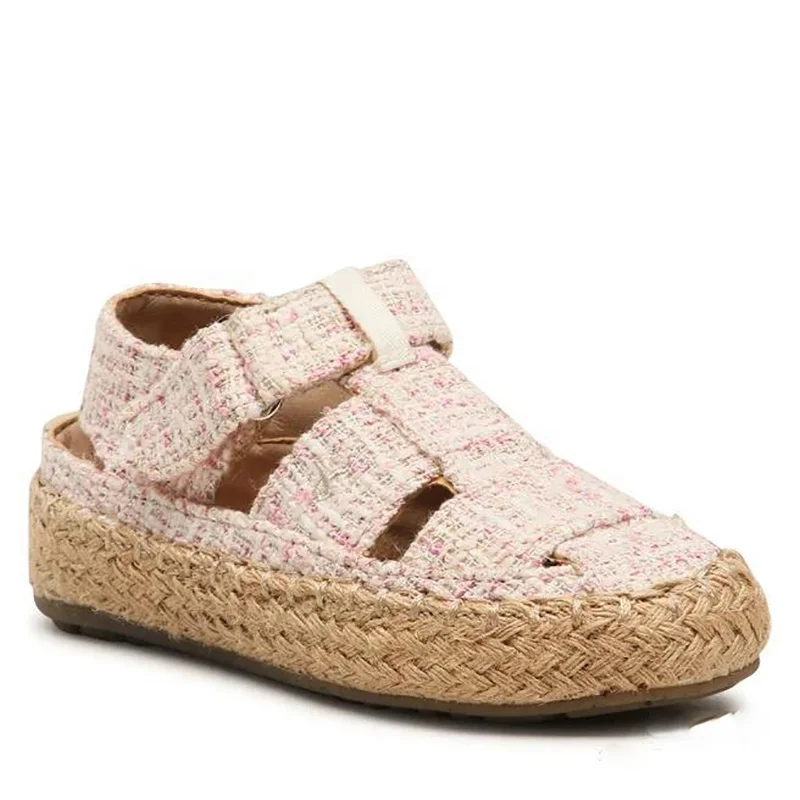 kids fisherman shoes  new fashion flat-soled elastic straw knitted fisherman sandal kids sandals