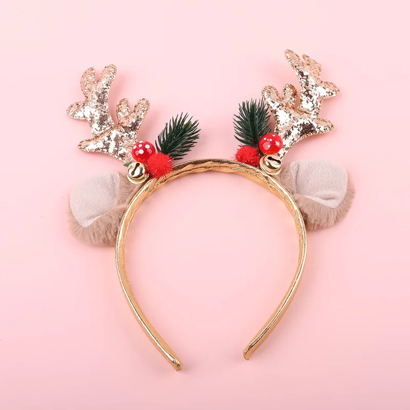 Girls Elk Antler Glitter Hair Bands Jingle Bells Tiara Headpiece Christmas Party Dress Up Headbands Cute Elk Antlers Headbands