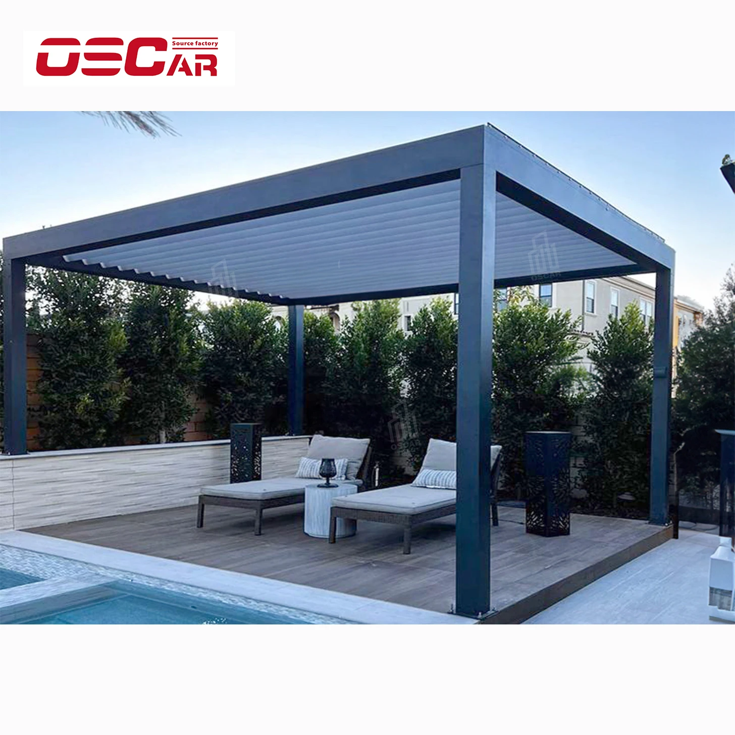 Pergola Motorized Electric Aluminum Outdoor Four Seasons 4*4 3*3 Steel Heat Treated Pressure Treated Wood Type Not Coated