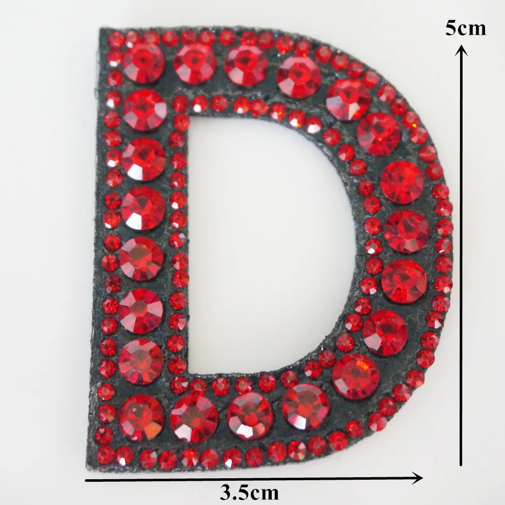A-Z Wine Red Rhinestone English Alphabet Letter Iron Sew On Patch Badges 3D Patches Bag Hat Jeans Applique Clothes DIY Crafts