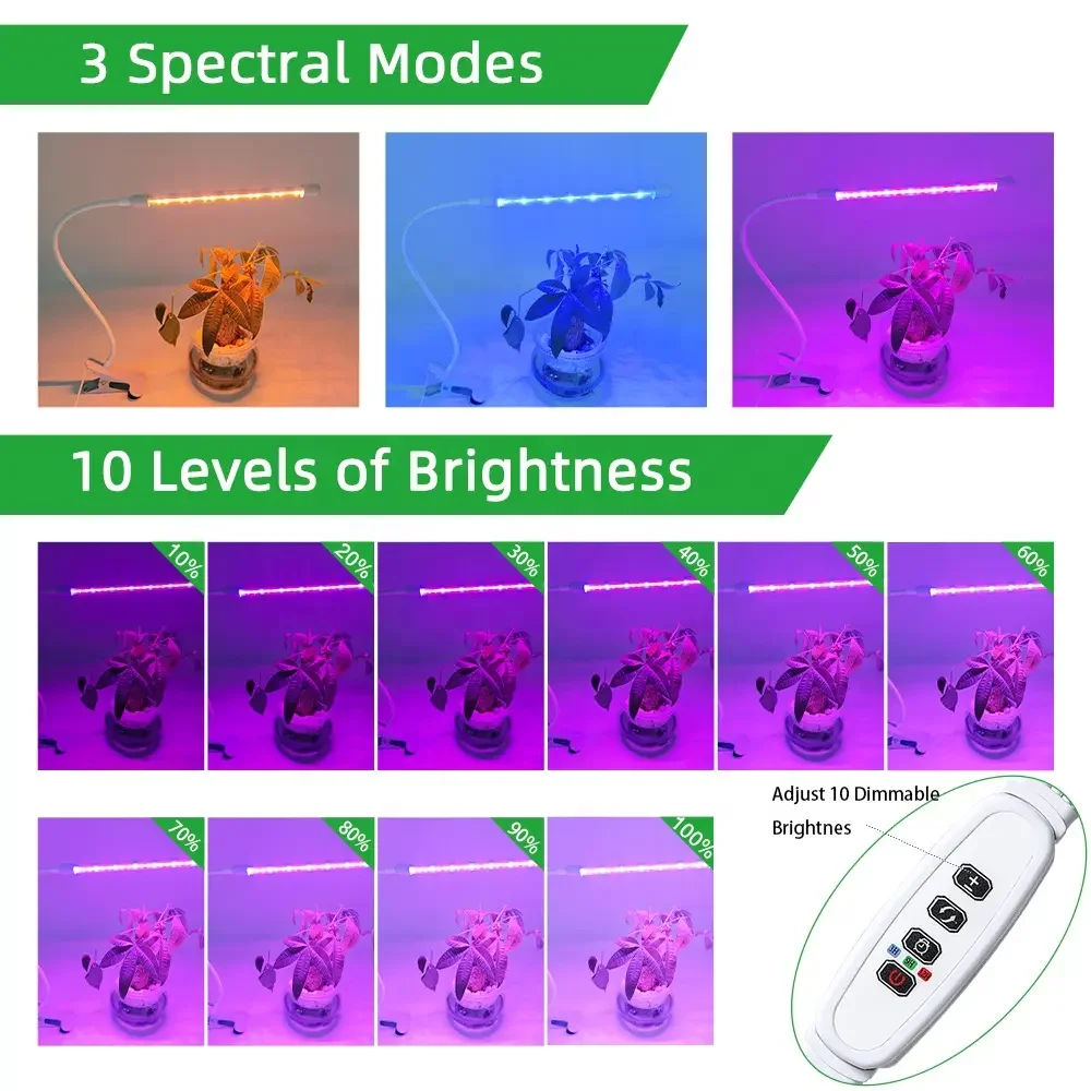 10W Led  Full Spectrum Led Grow Lamp 10 Dimmer Led Grow Lights Strips 3 color Clip Led Grow Light