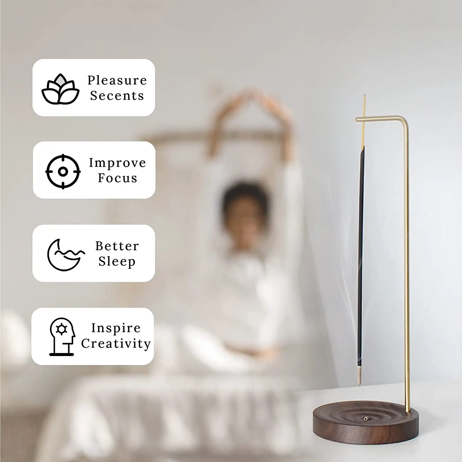 Wooden corrugated incense plate and brass incense stick bracket for Zen yoga spa mediation family dress