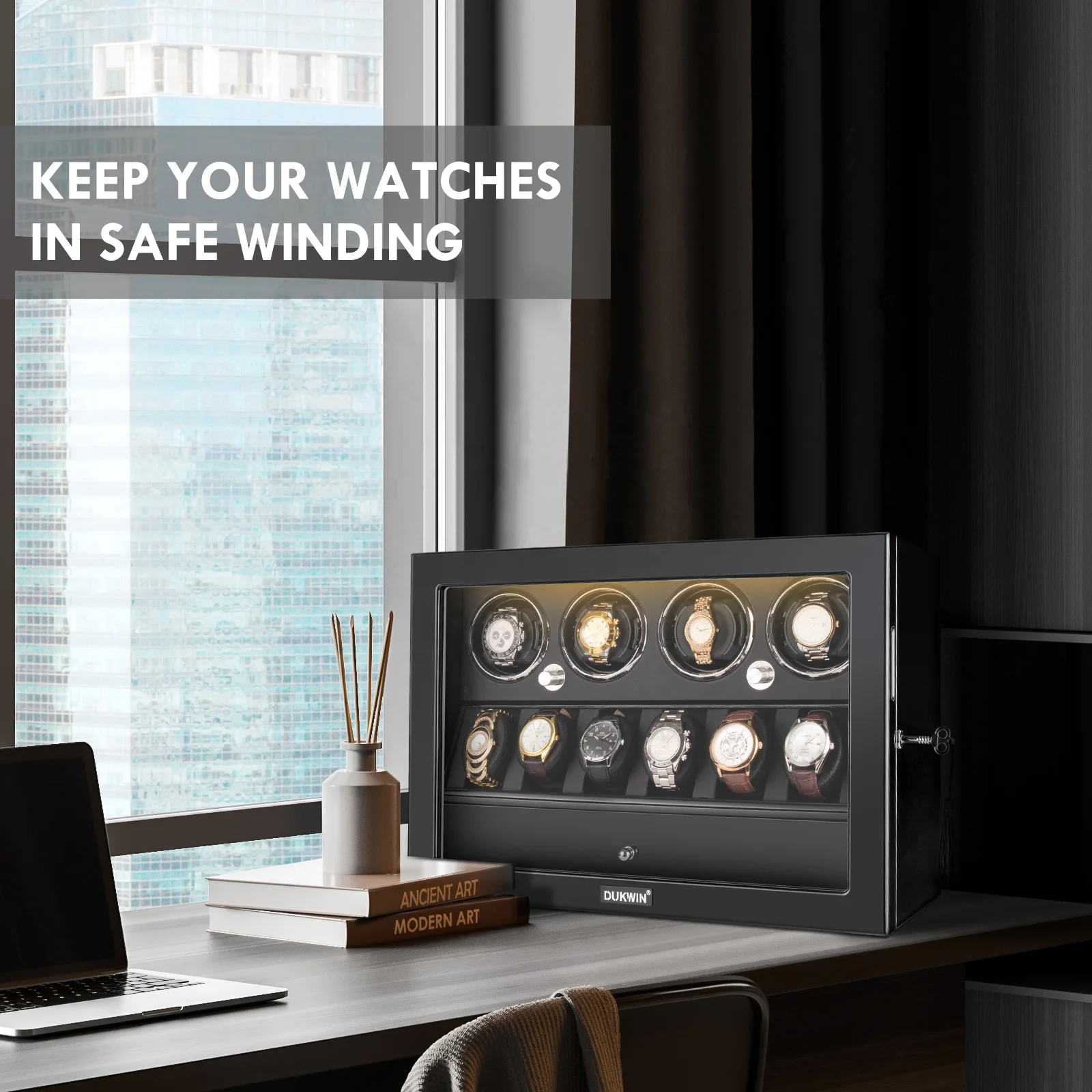 Пользовательский Oem Odm роскошный гироскоп деревянная орбита 4 + 6 слотов 3 в 1 Светодиодная коробка для намотки часов автоматическая с ящиком хранения запатентованный