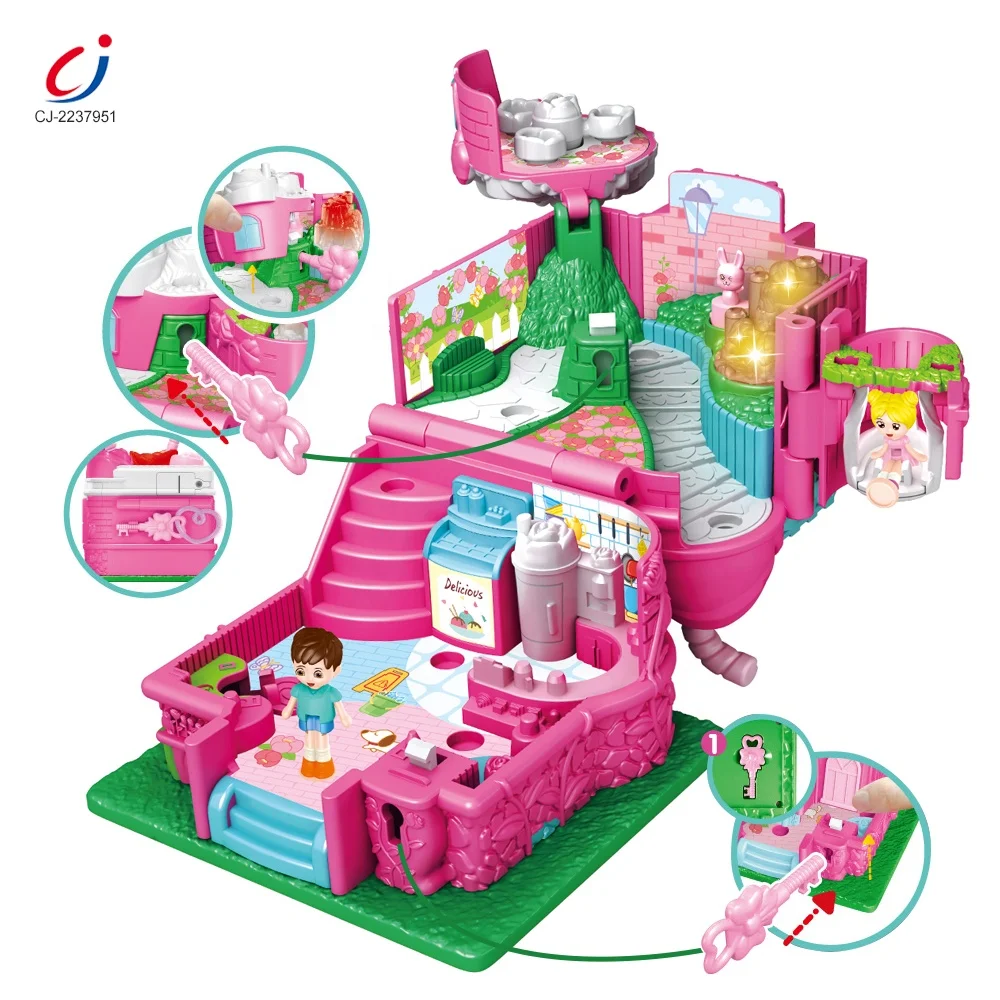 Casa de munecas coffee candy kids plastic small doll houses pretend play diy doll house miniature furniture doll house kits