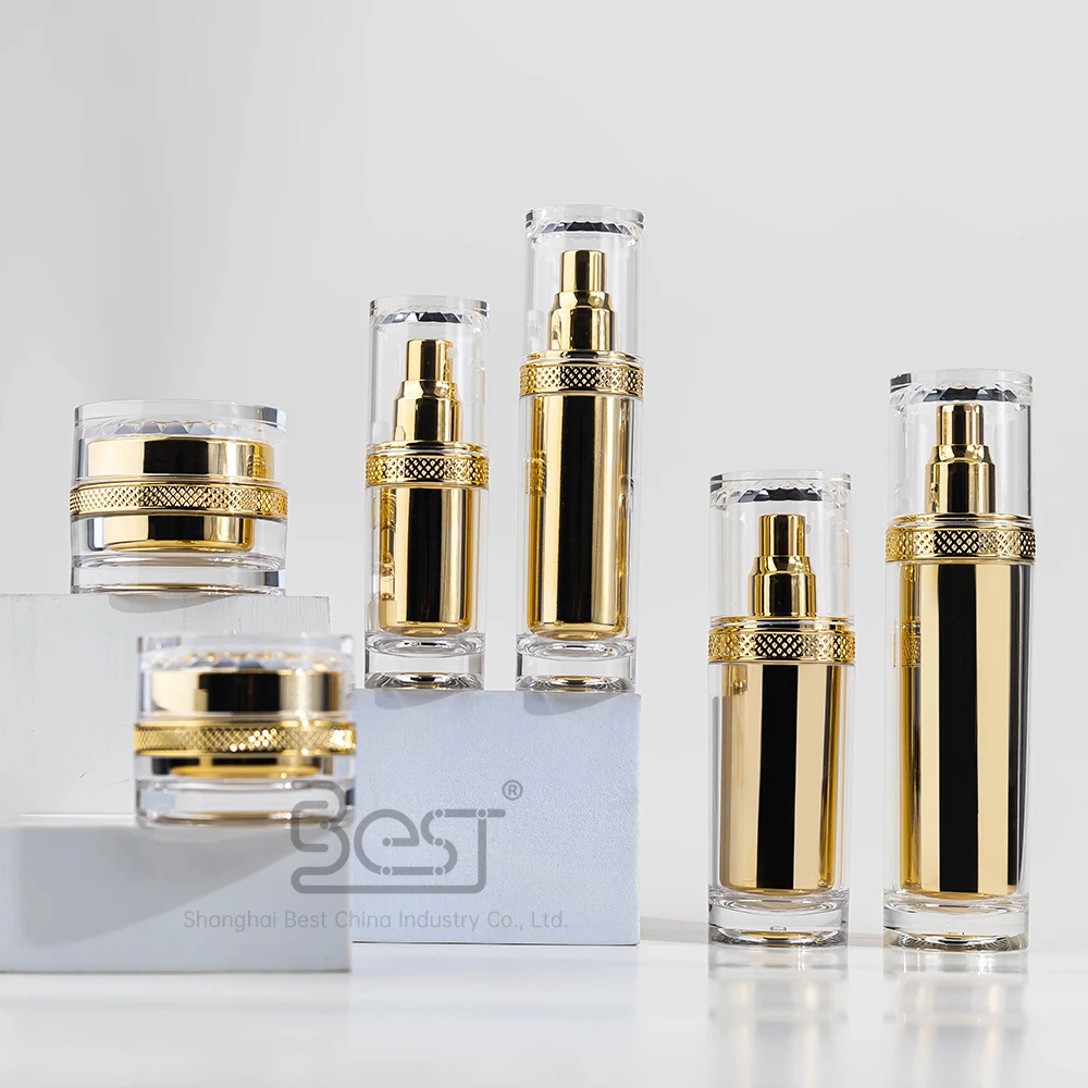 120ml 100ml 50ml 30ml 50g 30g Golden Cosmetic Packaging Plastic Round Acrylic Bottle Skin Care Set Face Cream Lotion Bottle