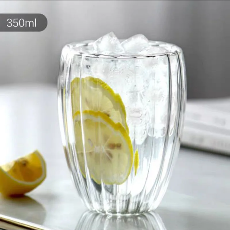 Striped Double-decker Glass Transparent Coffee Cup Milk Cup Tea Cup High Borosilicate Glass Home
