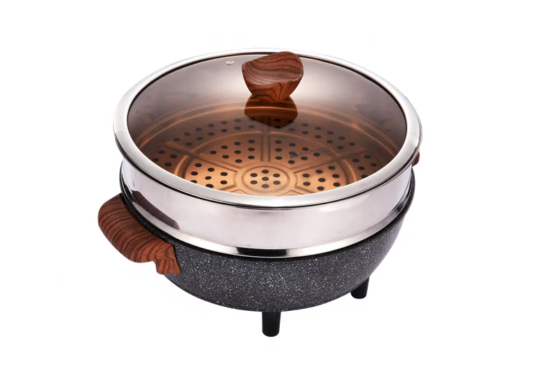 Круглая электрическая сковорода 32 см, черная каменная антипригарная электрическая сковорода