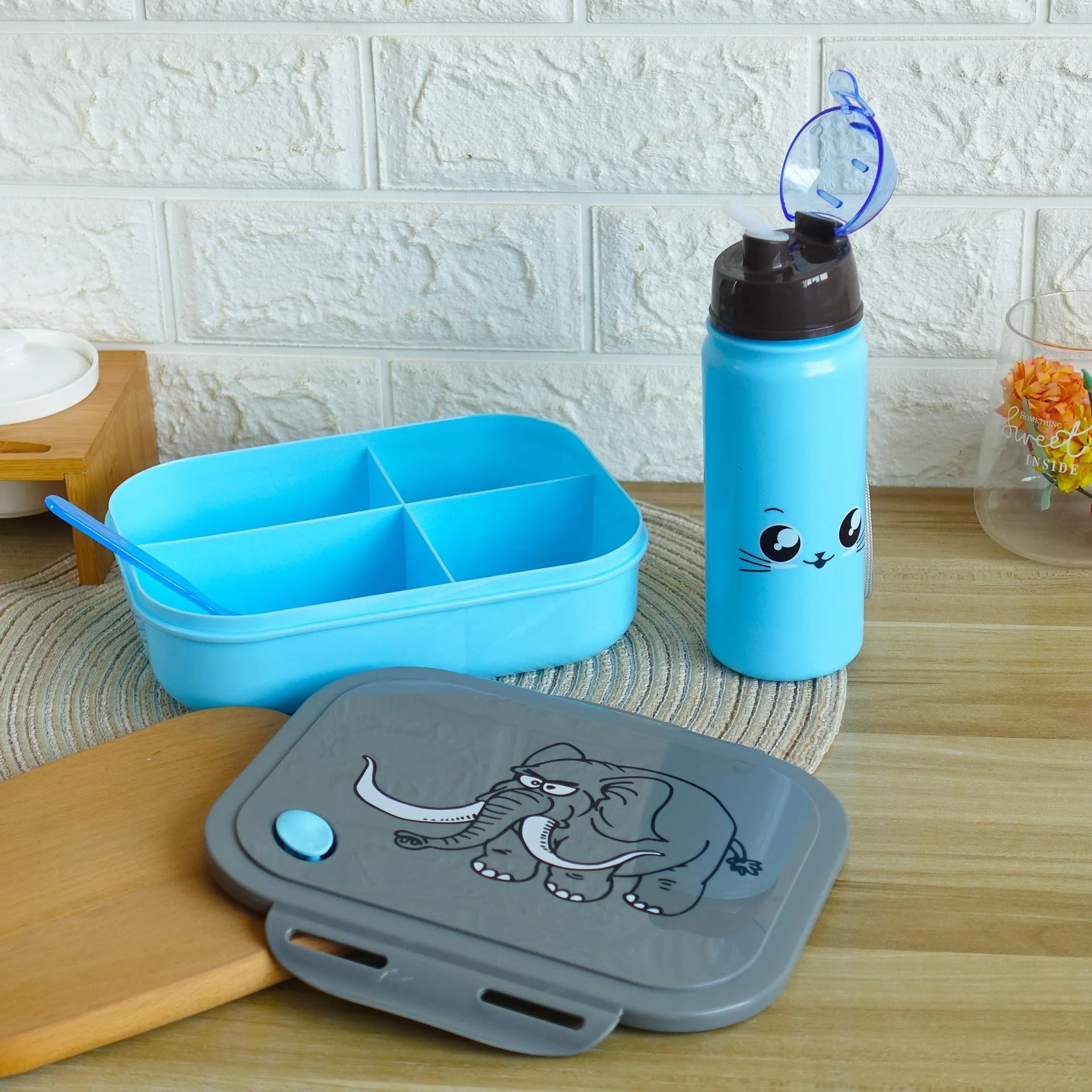 Lunch Box 2 in 1 Kid Children Water Bottle Bento Lunch Box Microwave Oven Plastic Food Box