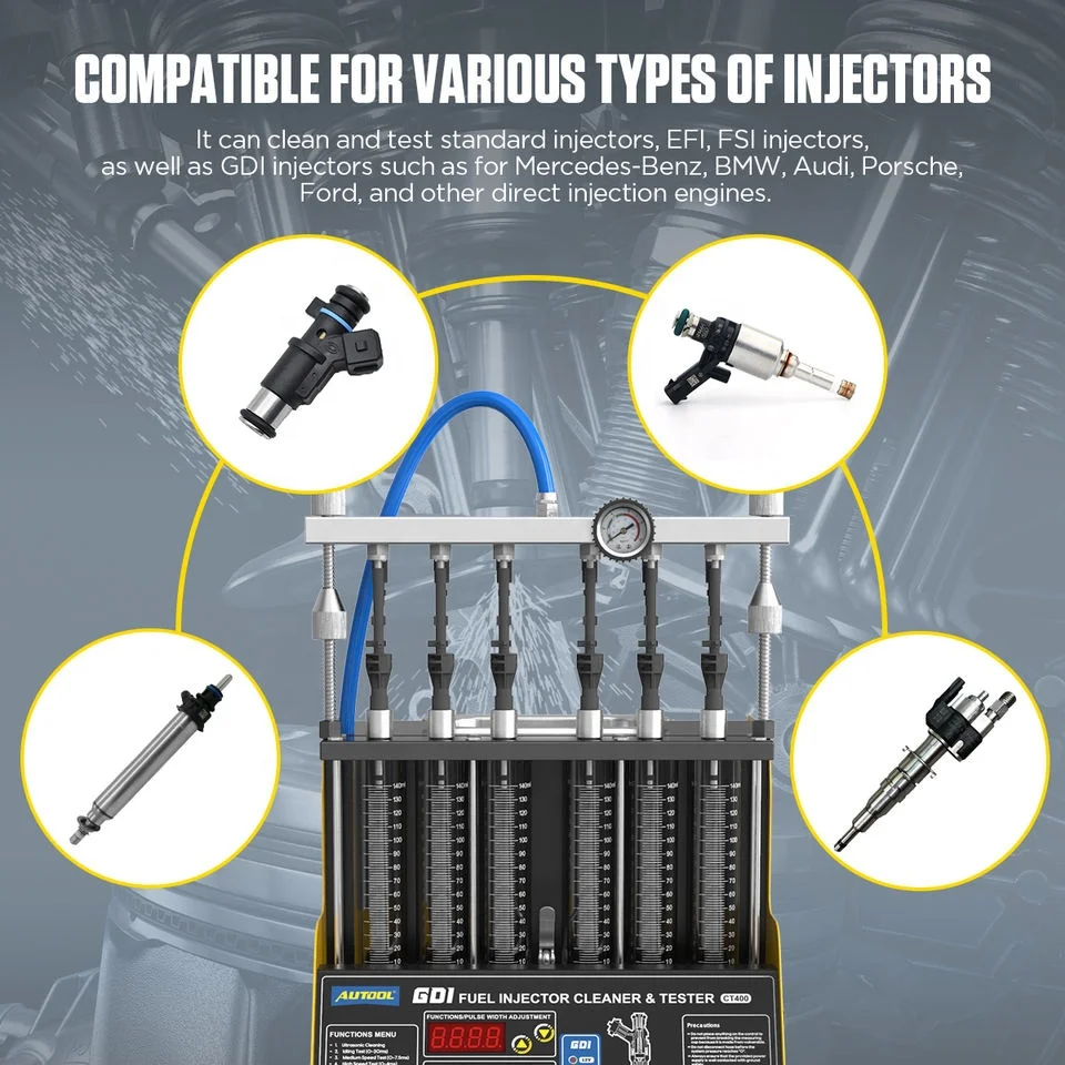 Newest AUTOOL CT400 110V 220V GDI Car Engine Injection Test Machine Best Ultrasonic Fuel Injector Cleaner Flush
