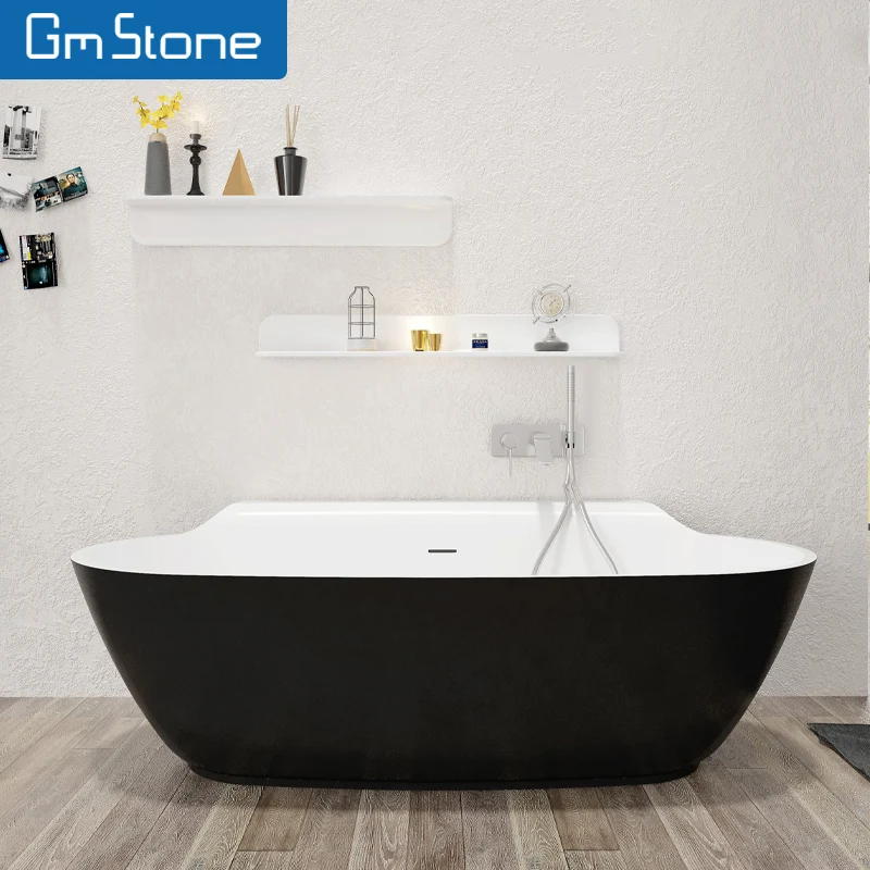 Bathroom Bathtub Spa Bath Tub Freestanding Bathtub Solid Surface Bathtub GM Luxury Modern Drainer Center Artificial Stone 1.8m