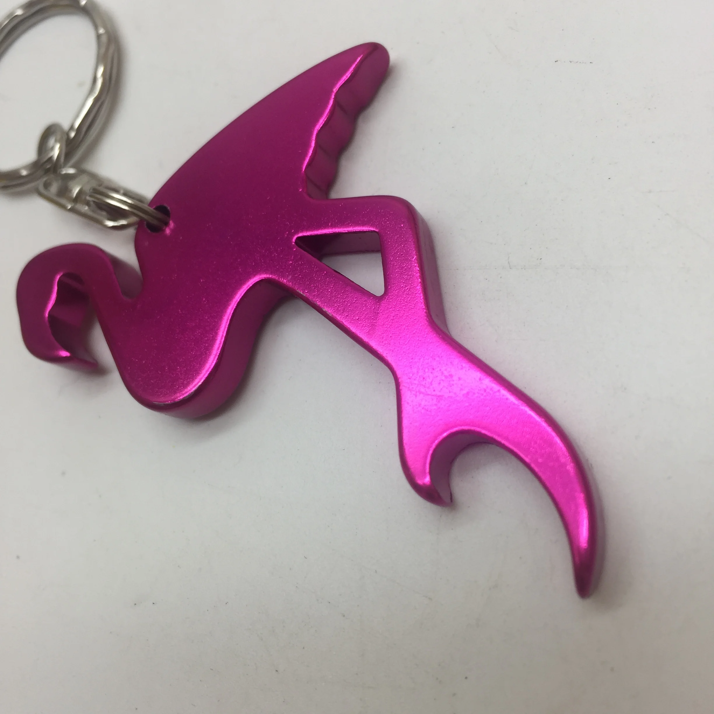aluminum alloy low moq custom laser engrave promotional gift beer opener keychain Flamingo design bottle opener