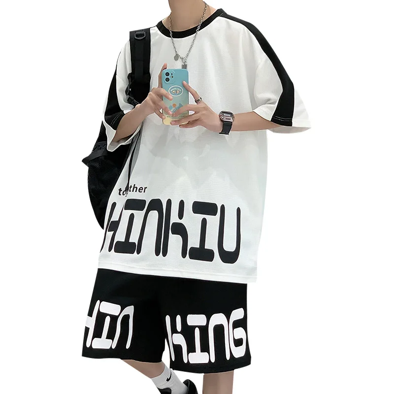 ANSZKTN Men Summer leisure sports suit short sleeve T shirt and Shorts running leisure Tracksuits 2 Pieces set