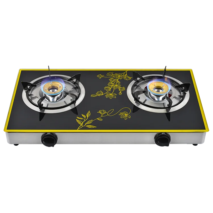 Factory direct dual burner grey tempered glass gas cooktop