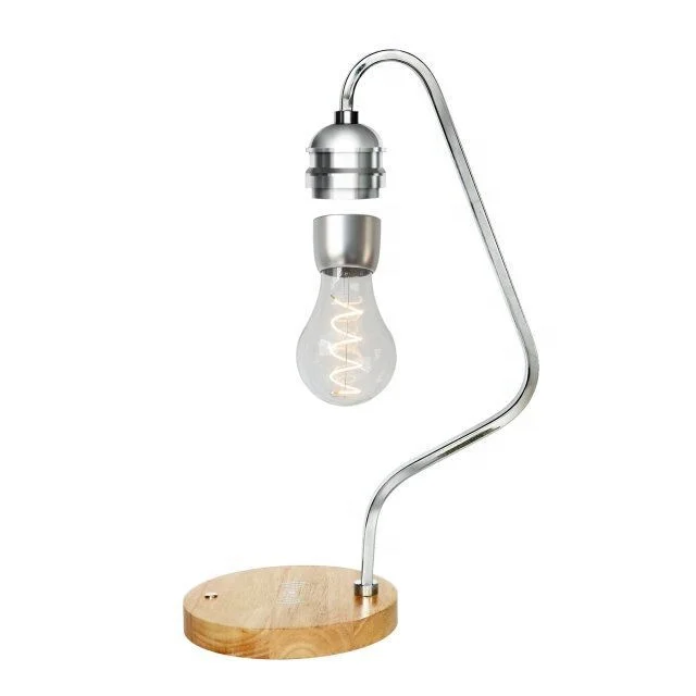 Modern New Design Wood Magnetic Floating Levitating Led Light Bulb Lamp With Wireless Phone Charging Charger