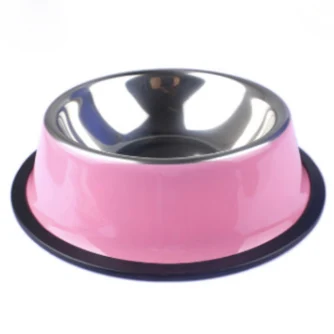 Custom Hot sale color printed rubber bottom Metal Stainless Steel Pet Dish/ Pet Feeder/ Dog Bowl